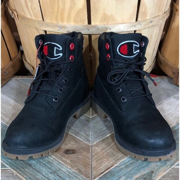 Timberland x Champion 6-Inch Premium Black Leather Waterproof Boots Women Size 6 - Picture 9 of 14